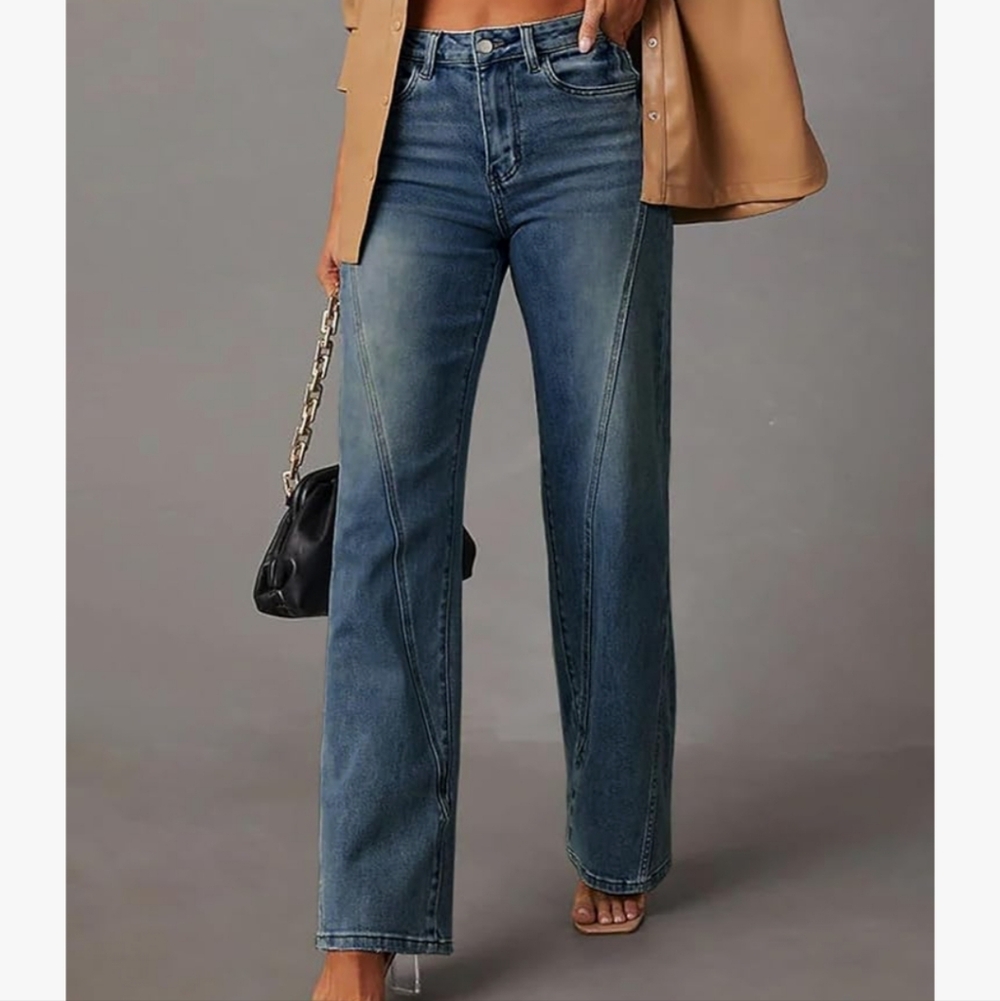 Womens Wide Leg Jeans Mid High Waisted Baggy NWT Size 4 - Picture 2 of 6